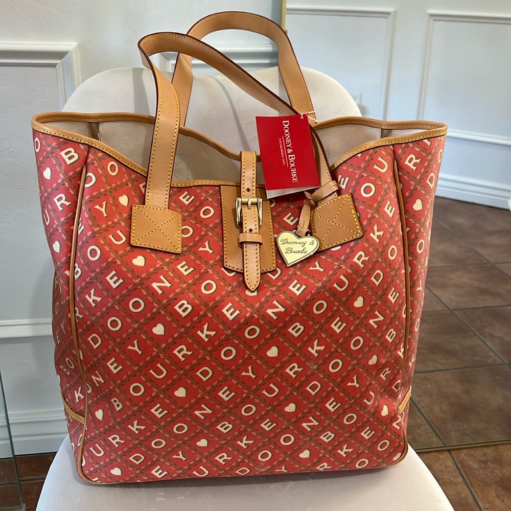 Dooney & Bourke Y2K Crosshatch Rope Hearts Large Leather Tote Bag 👜 Cherry 🍒